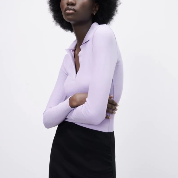 Zara Lilac Long-sleeved Polo Bodysuit Purple Polo Collar Bodysuit Size S - Picture 3 of 8